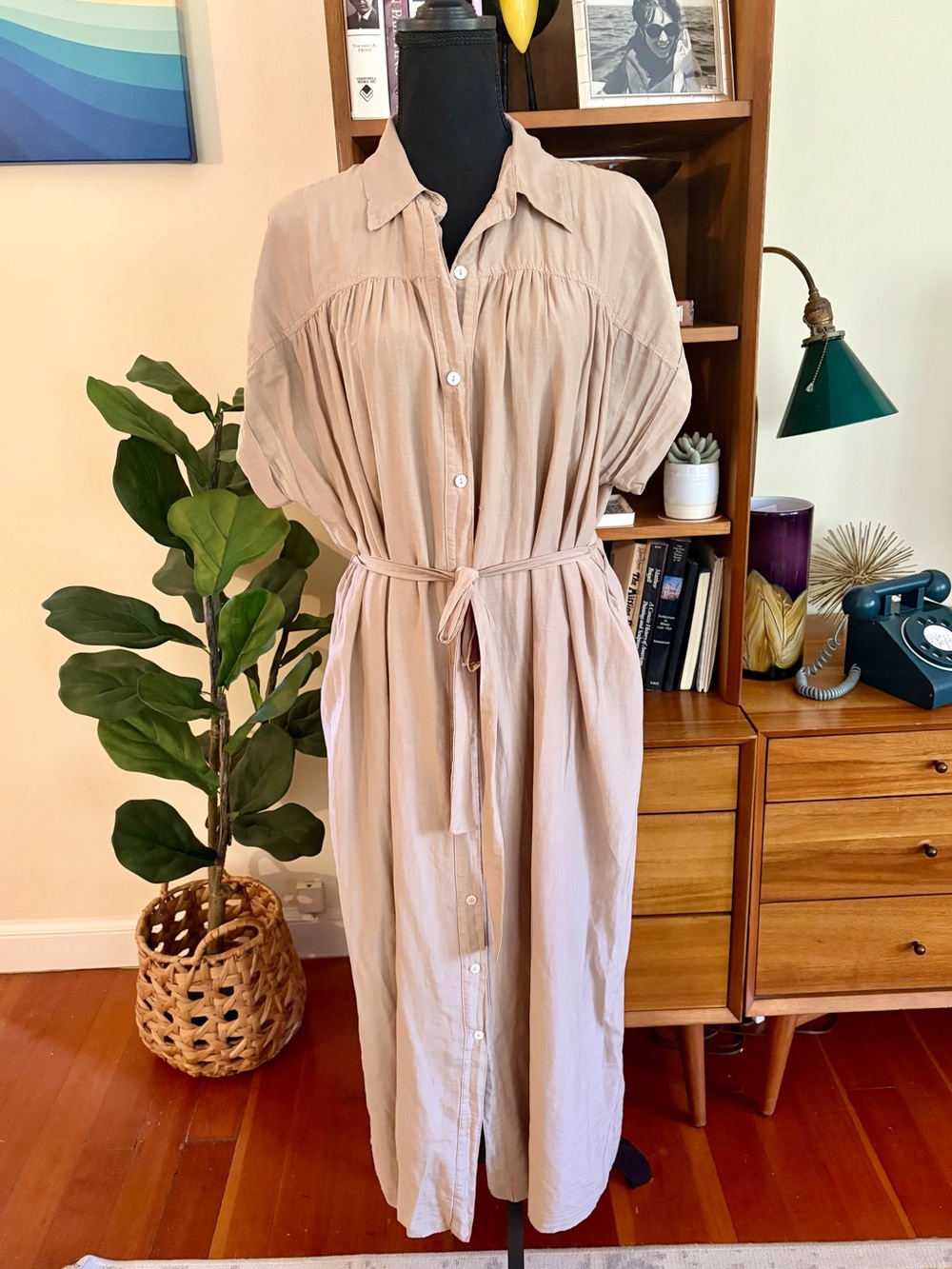 Velvet by Graham & Spencer Tan Button-Front Maxi Shirt Dress